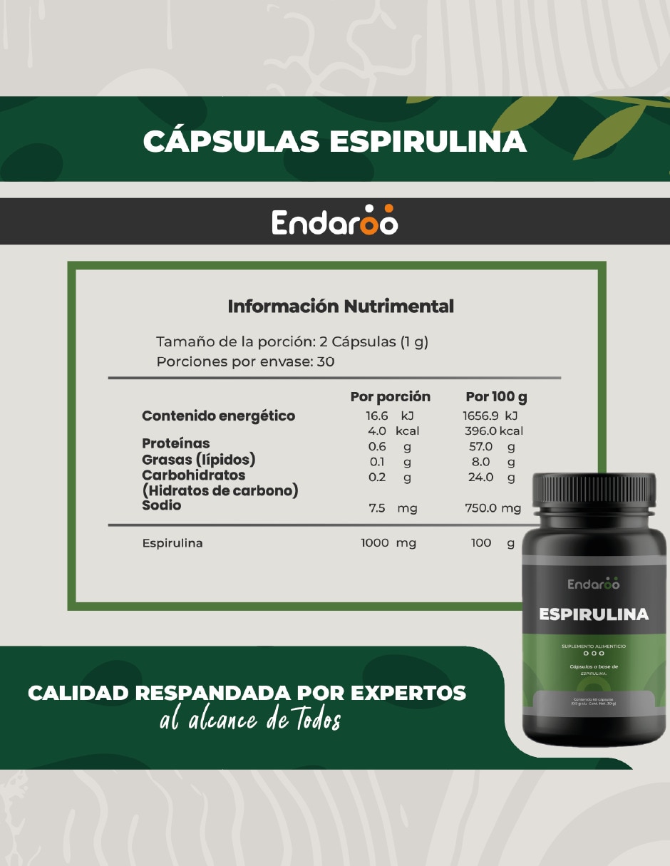 Alga Espirulina 500 Mg - 60 Cápsulas Sin Sabor con No aplica sabor Natural de 6