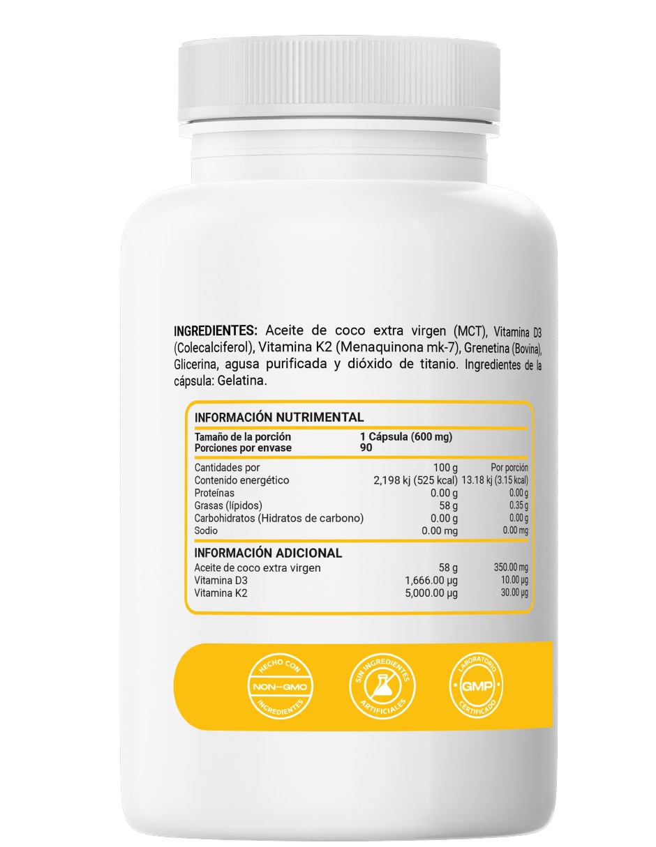 Vitamina D3 K2 y Aceite de Coco Restart de 90 cápsulas