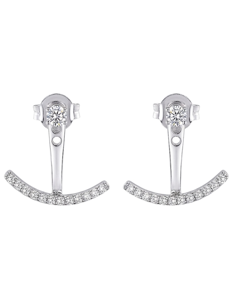 Aretes cortos de media luna Aretiza de plata P 925 con acabado pavé zirconia cúbica