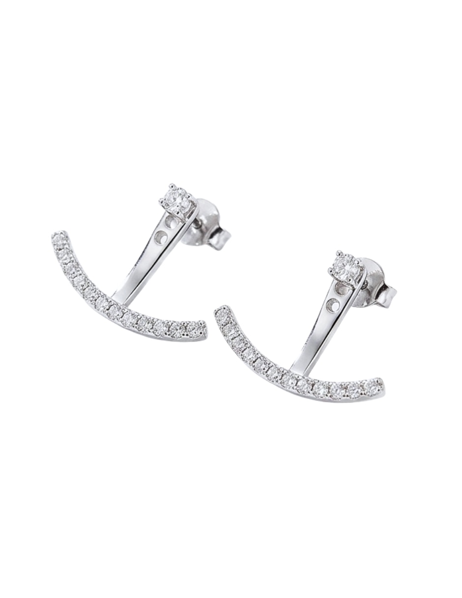 Aretes cortos de media luna aretiza de plata p 925 con acabado pavé zirconia cúbica