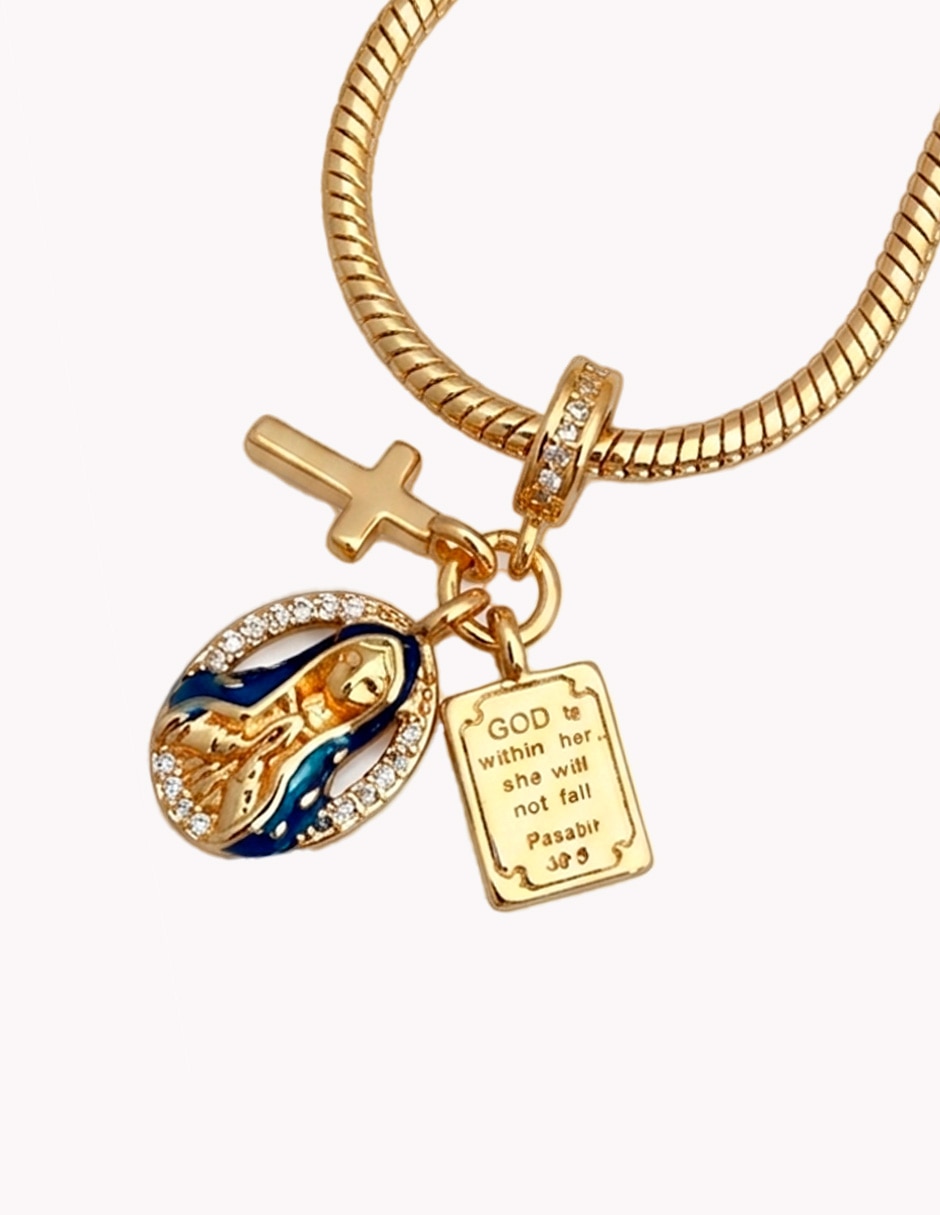 Pulsera y brazalete nira de oro laminado 18 k religion con acabado