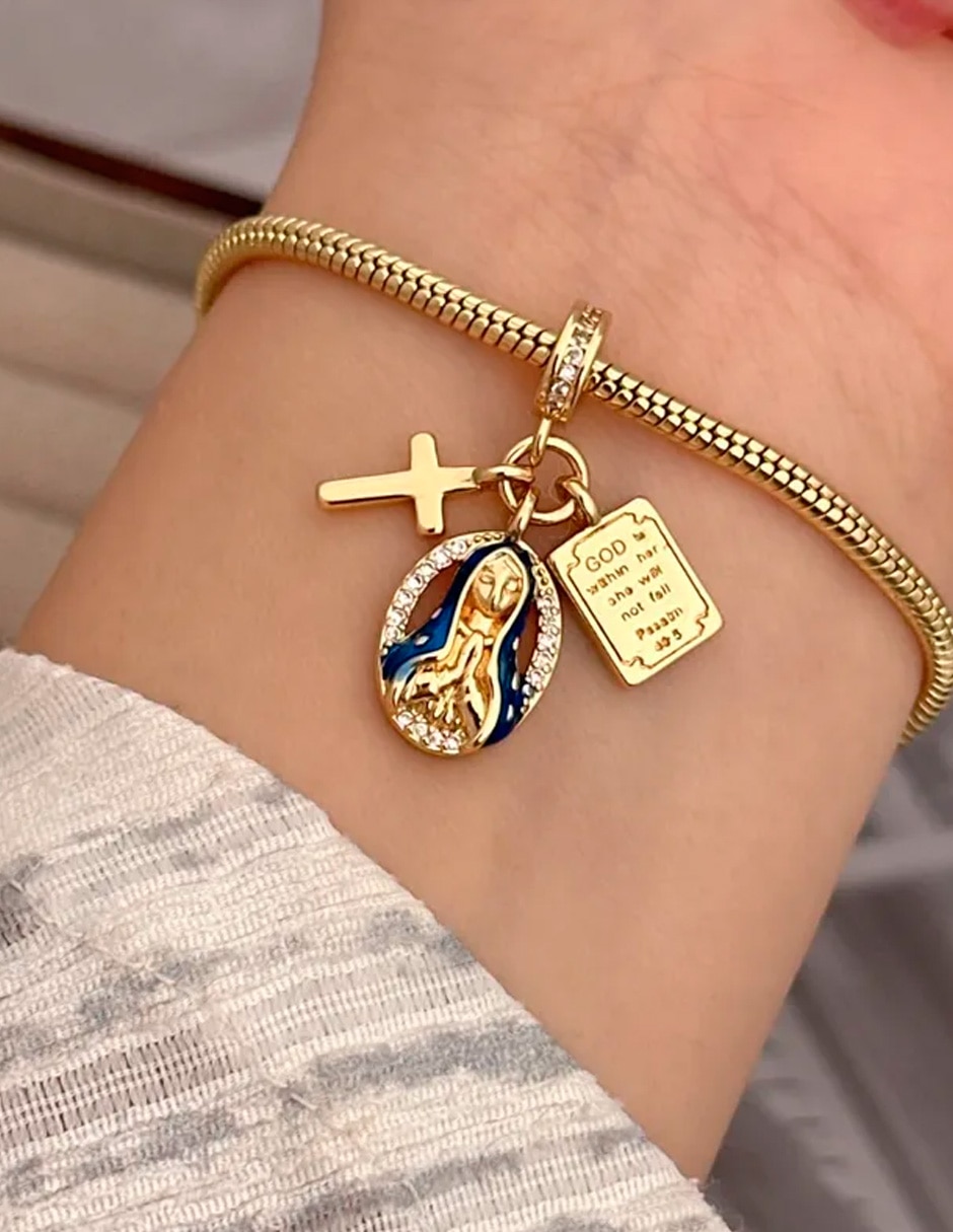 Pulsera y brazalete nira de oro laminado 18 k religion con acabado