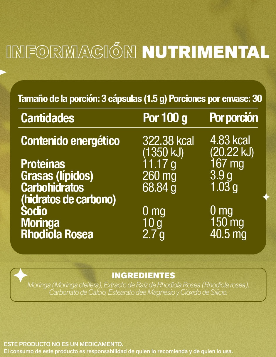 Rhodiola + Moringa Lemon Cochella de 90 cápsulas