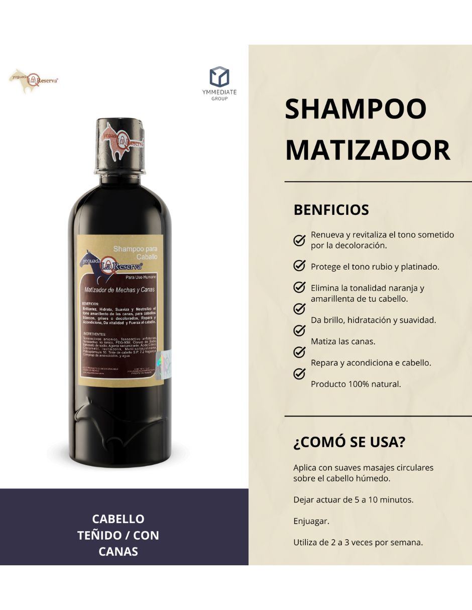 Shampoo matizador de canas para cabello todo tipo matizador yeguada la reserva shampoo matizador