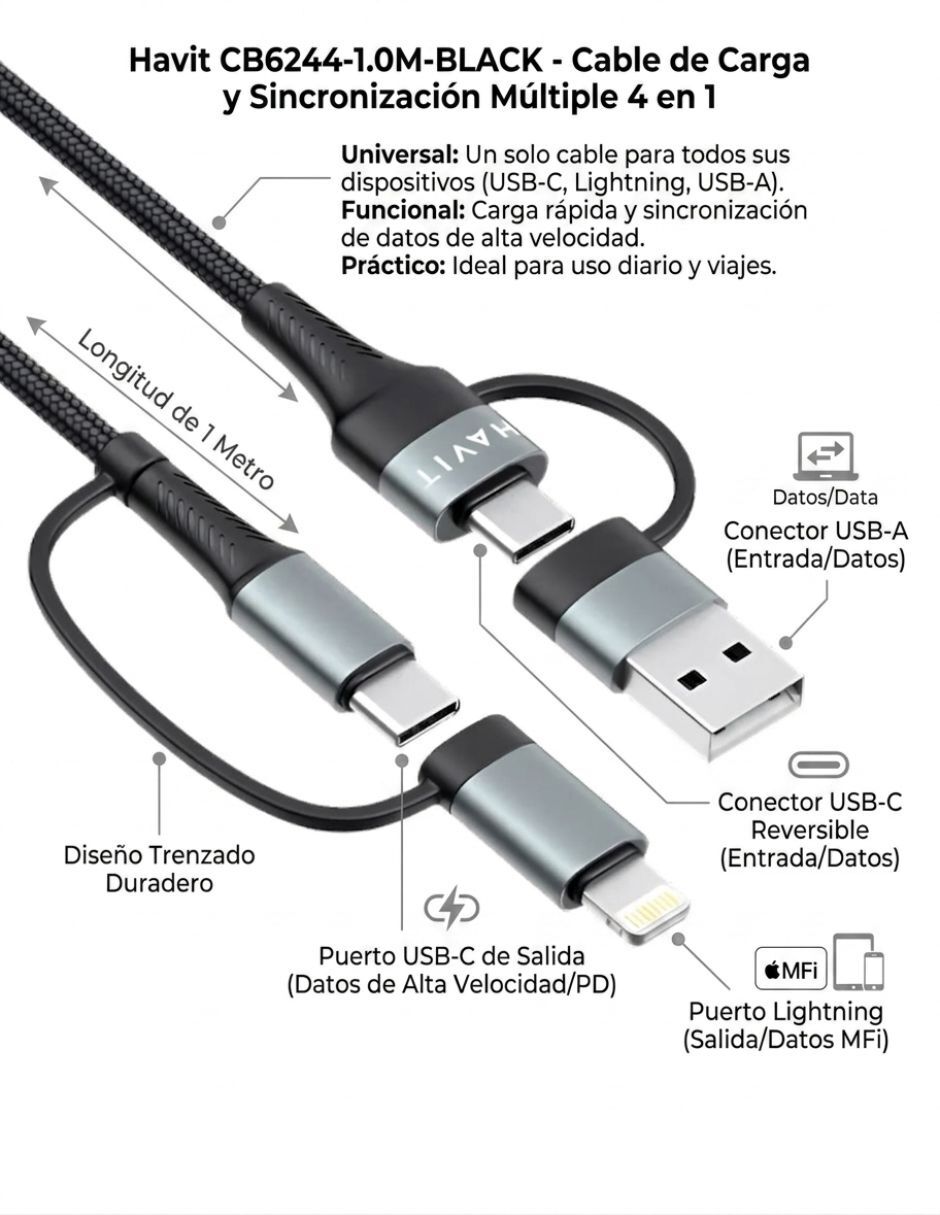 Cable Usb A Havit a tipo Usb C de 1 m