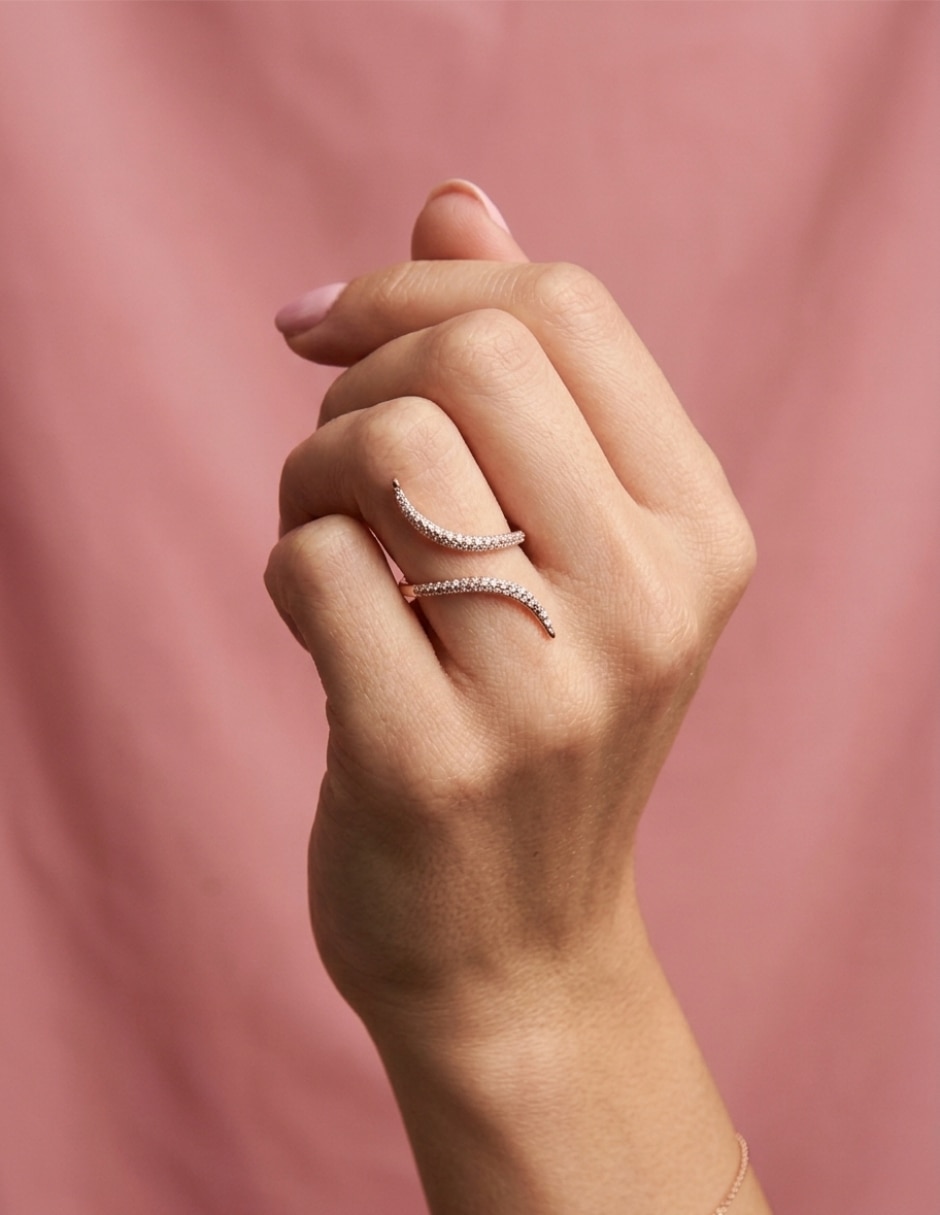 Anillo multi gemas serpiente aretize brillo p 925 de plata zirconia cúbica baño de oro rosa