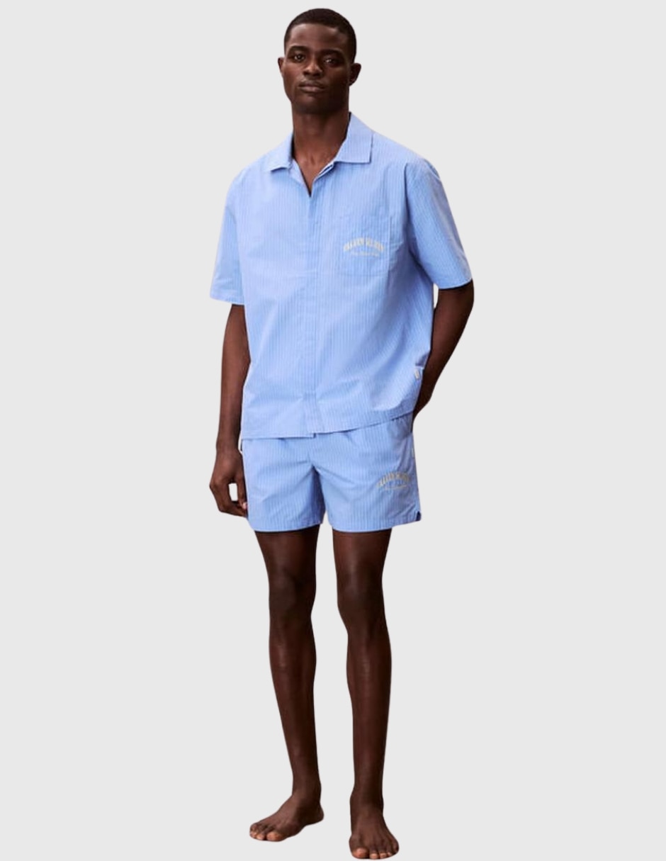Pijama short estampado a rayas de algodón para hombre 6