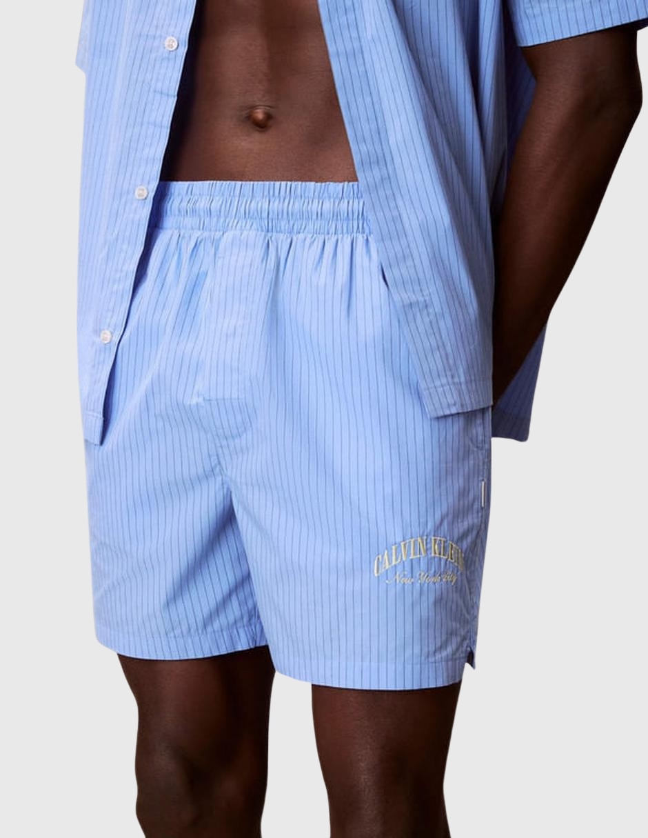 Pijama short estampado a rayas de algodón para hombre
