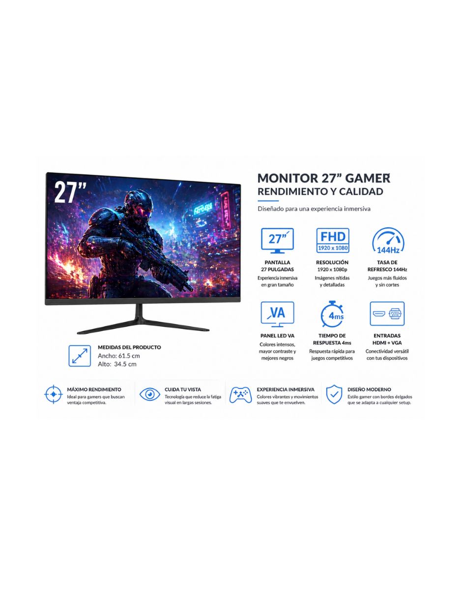 Monitor gamer GMQT-2700 VA Full HD 27 pulgadas 4