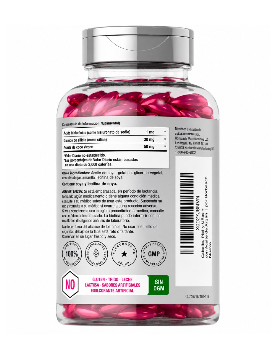 Hair Skin Nails con Aceite de Argán Coco Colágeno y Biotina 300 Softgels Vitamina E, Vitamina B5, Vitamina D3, Zinc, Vitamina C y Vitamina A 3