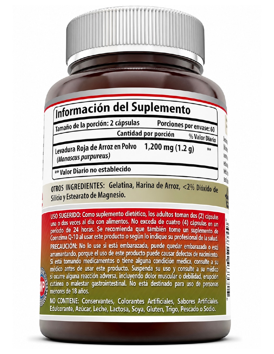 Suplemento de arroz de levadura roja Amazing Nutrition de 120 cápsulas