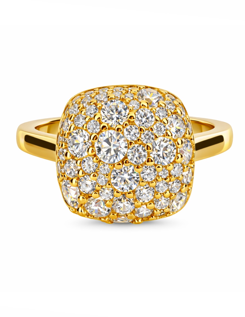 Anillo cuadrada p 925 de plata zirconia chapa de oro