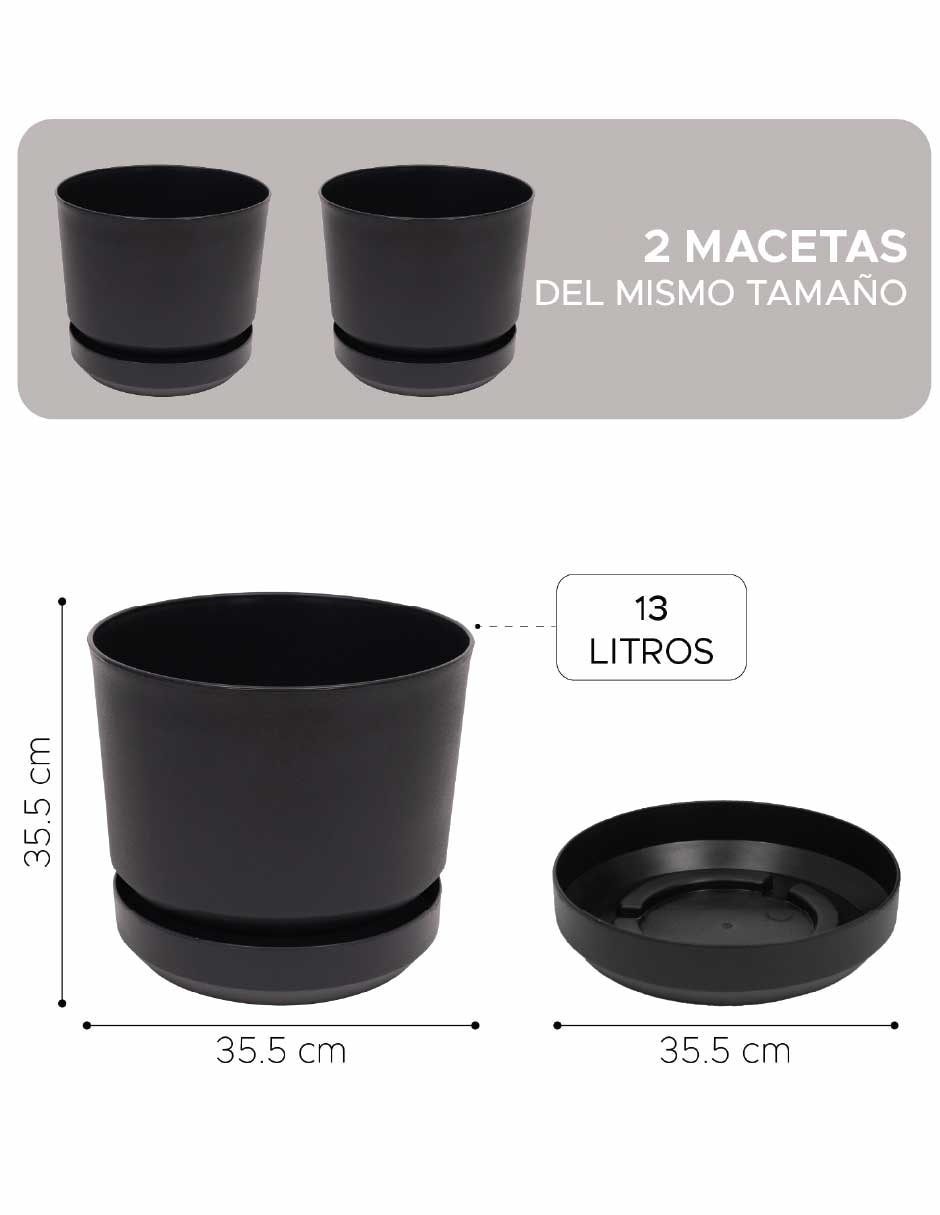 Set maceta Elly de plástico con auto riego