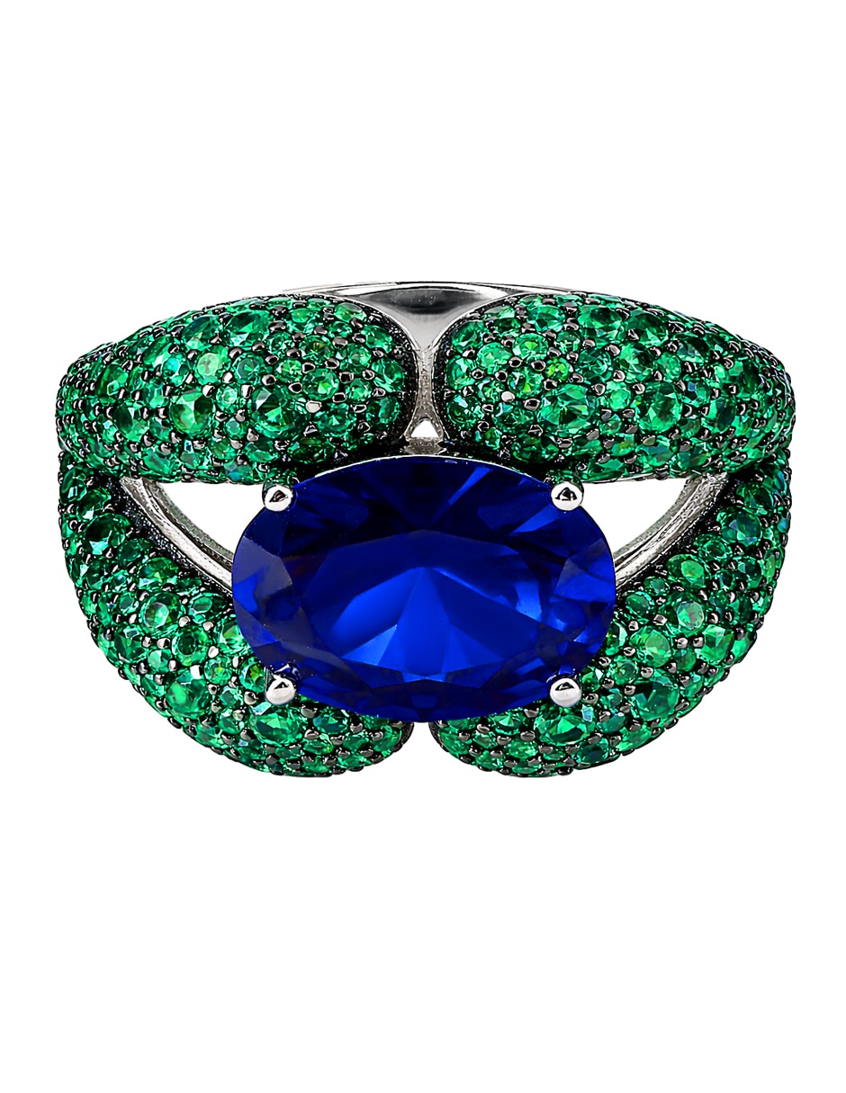 Anillo P 925 de plata zafiro pavé