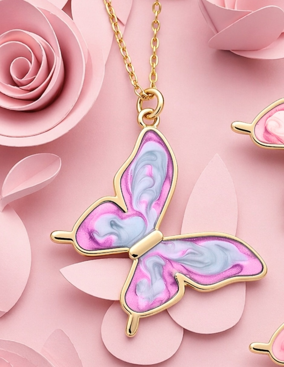 Collar con dije de mariposa Zvezda Aurore con acabado chapa de oro 18 K