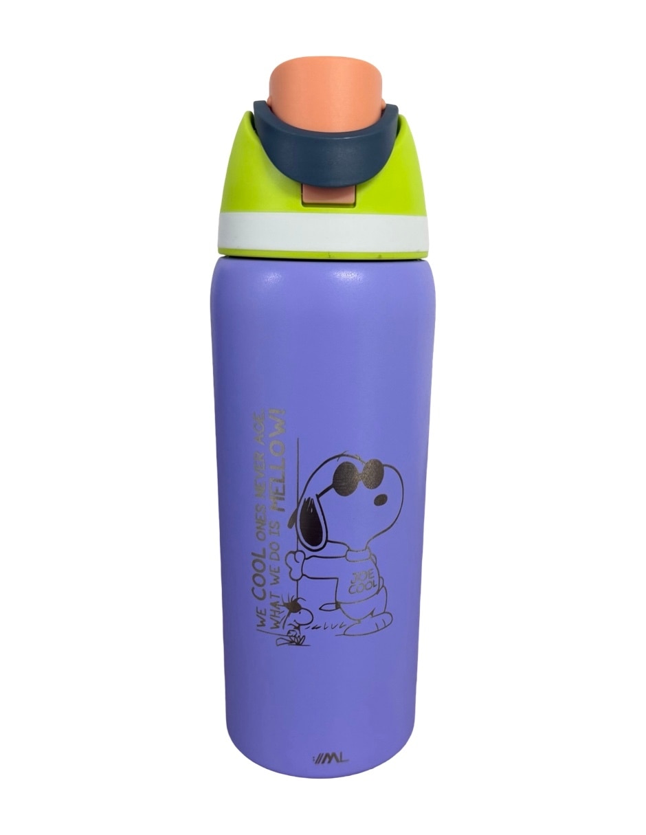 Termo de acero inoxidable Snoopy tipo Owala morado con tapa rosca