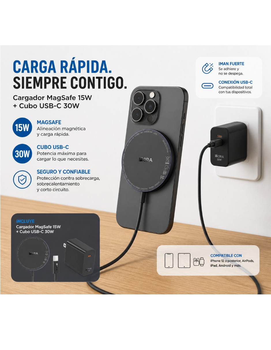 Cargador inalámbrico Genérica 281 cubo Magsafe 15 W