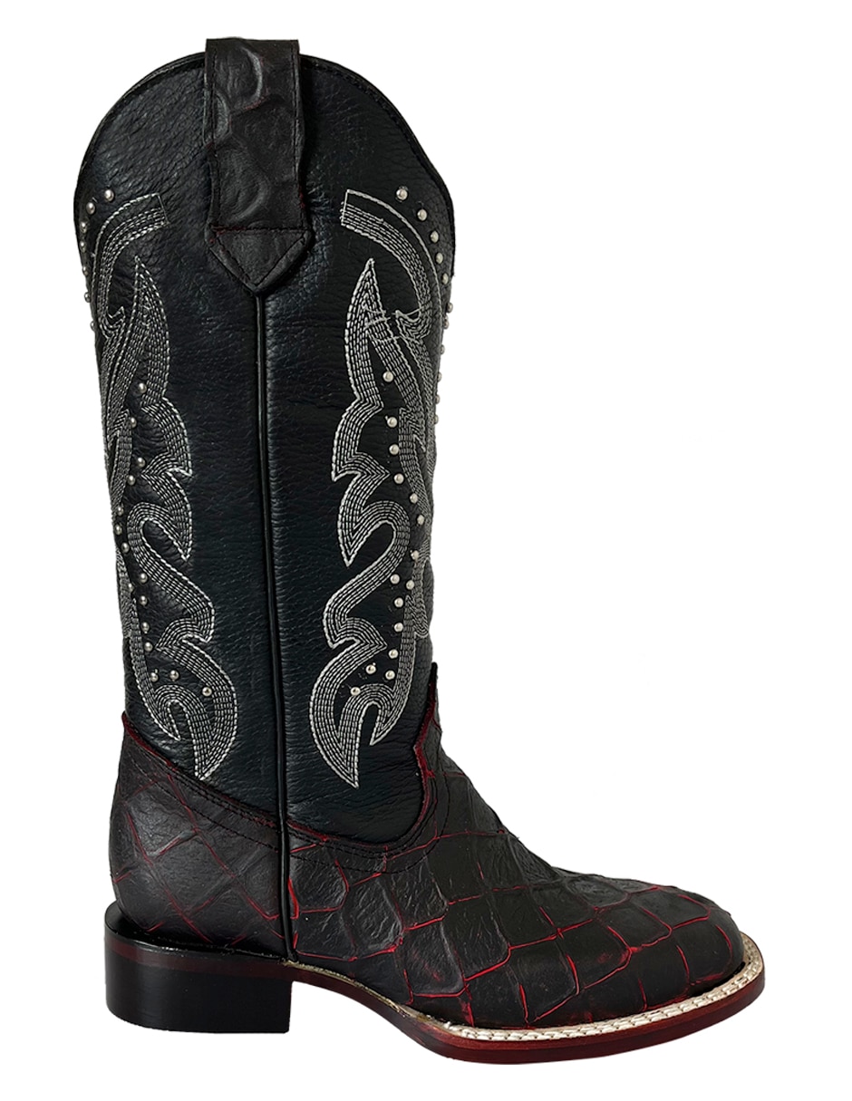 Bota cowboy media pierna de piel para mujer