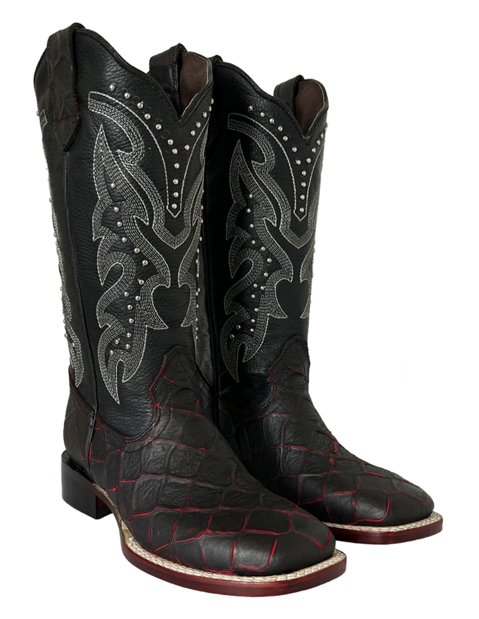Bota cowboy media pierna de piel para mujer