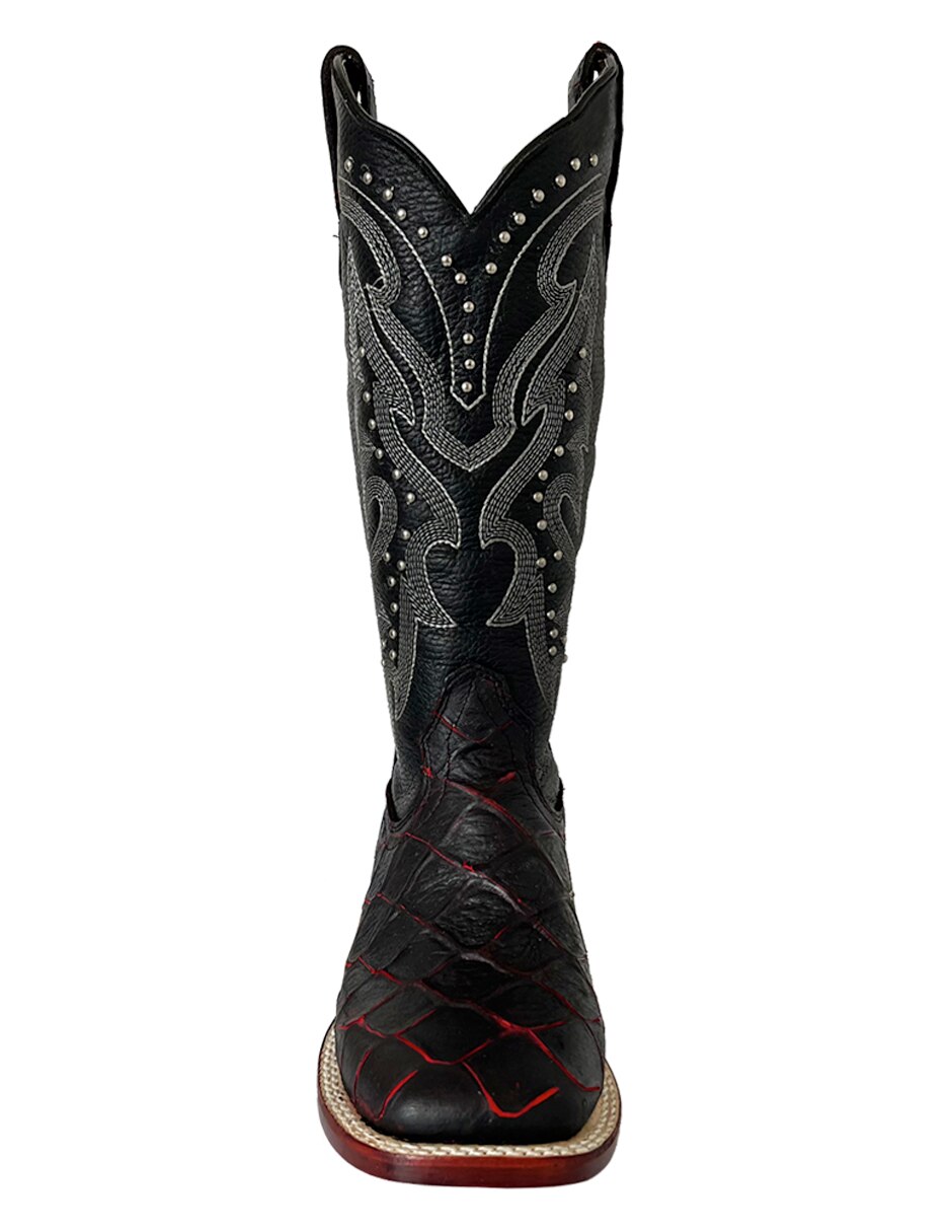 Bota cowboy media pierna de piel para mujer