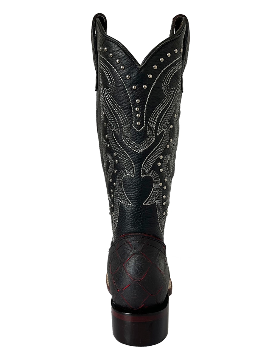 Bota cowboy media pierna de piel para mujer