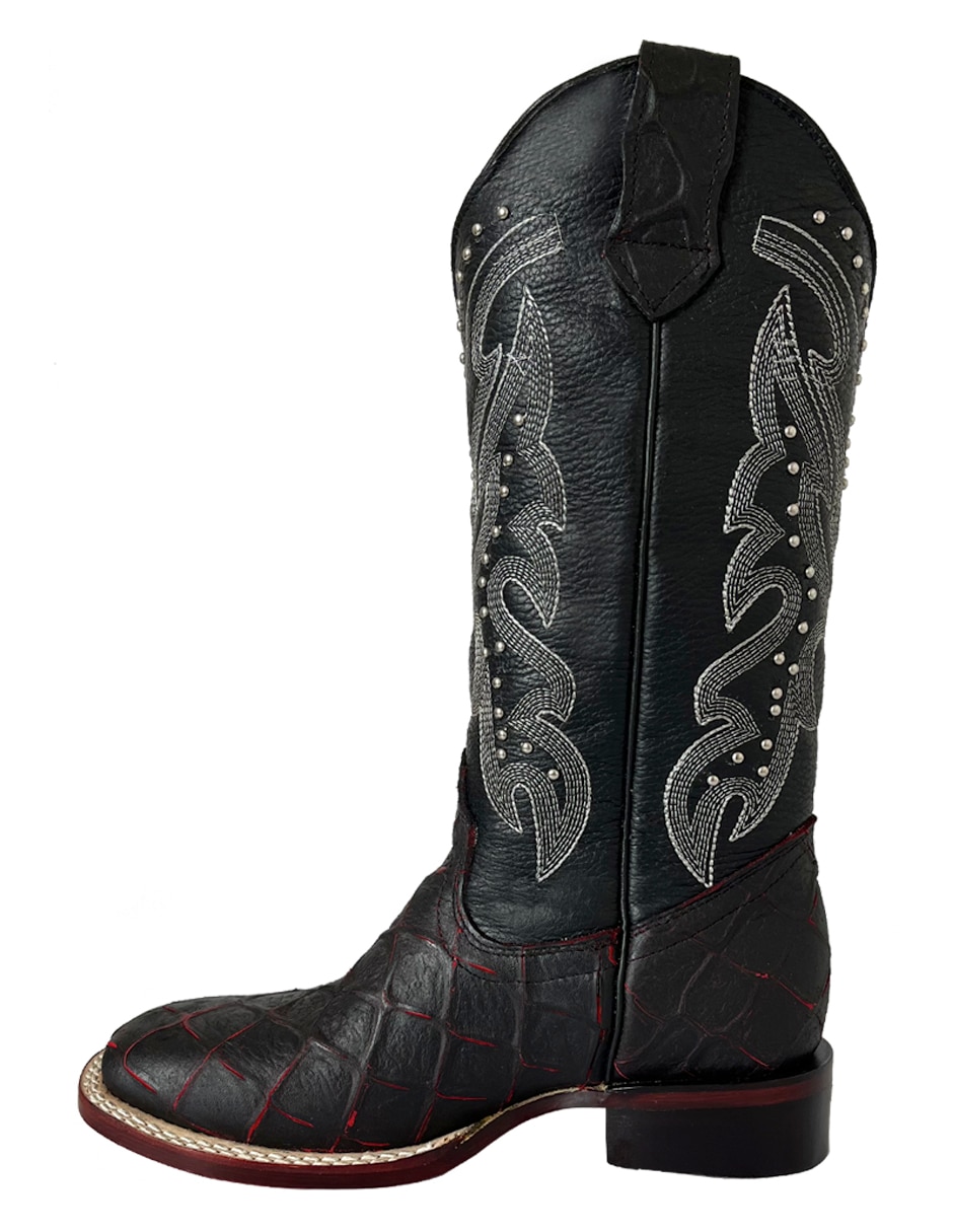 Bota cowboy media pierna de piel para mujer