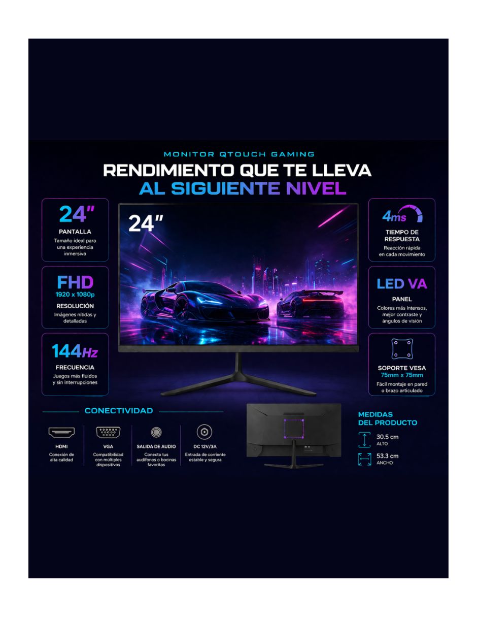 Monitor gamer GMQT-2400 VA Full HD 24 pulgadas 4