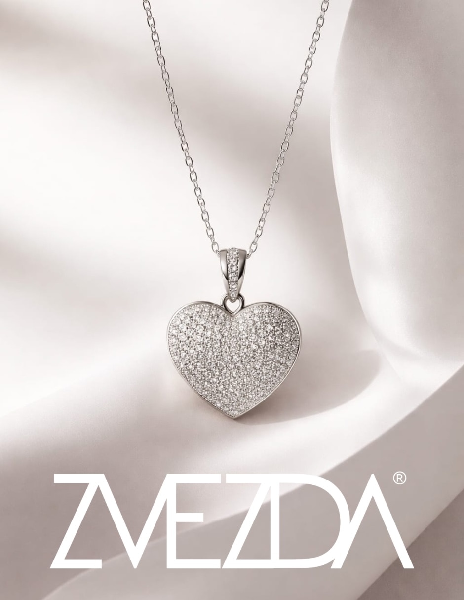 Aretes y collar de Corazón ZVEZDA Élan de plata Circonita