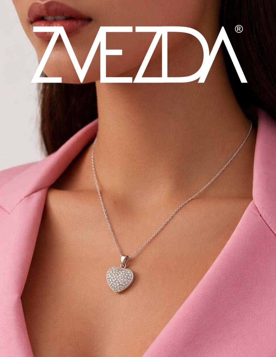 Aretes y collar de Corazón ZVEZDA Élan de plata Circonita
