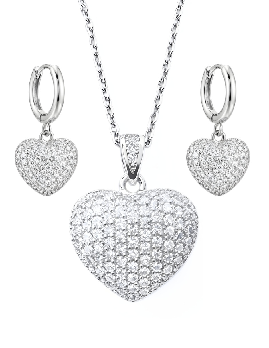 Aretes y collar de Corazón Élan de plata Circonita