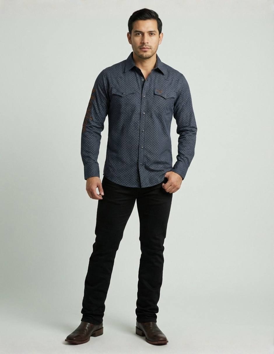 Camisa casual pavini manga larga para hombre