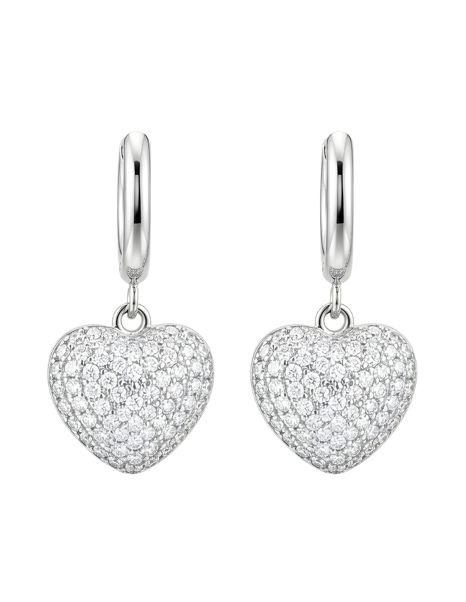 Aretes largos corazón zvezda élan de plata con acabado brillante circonita