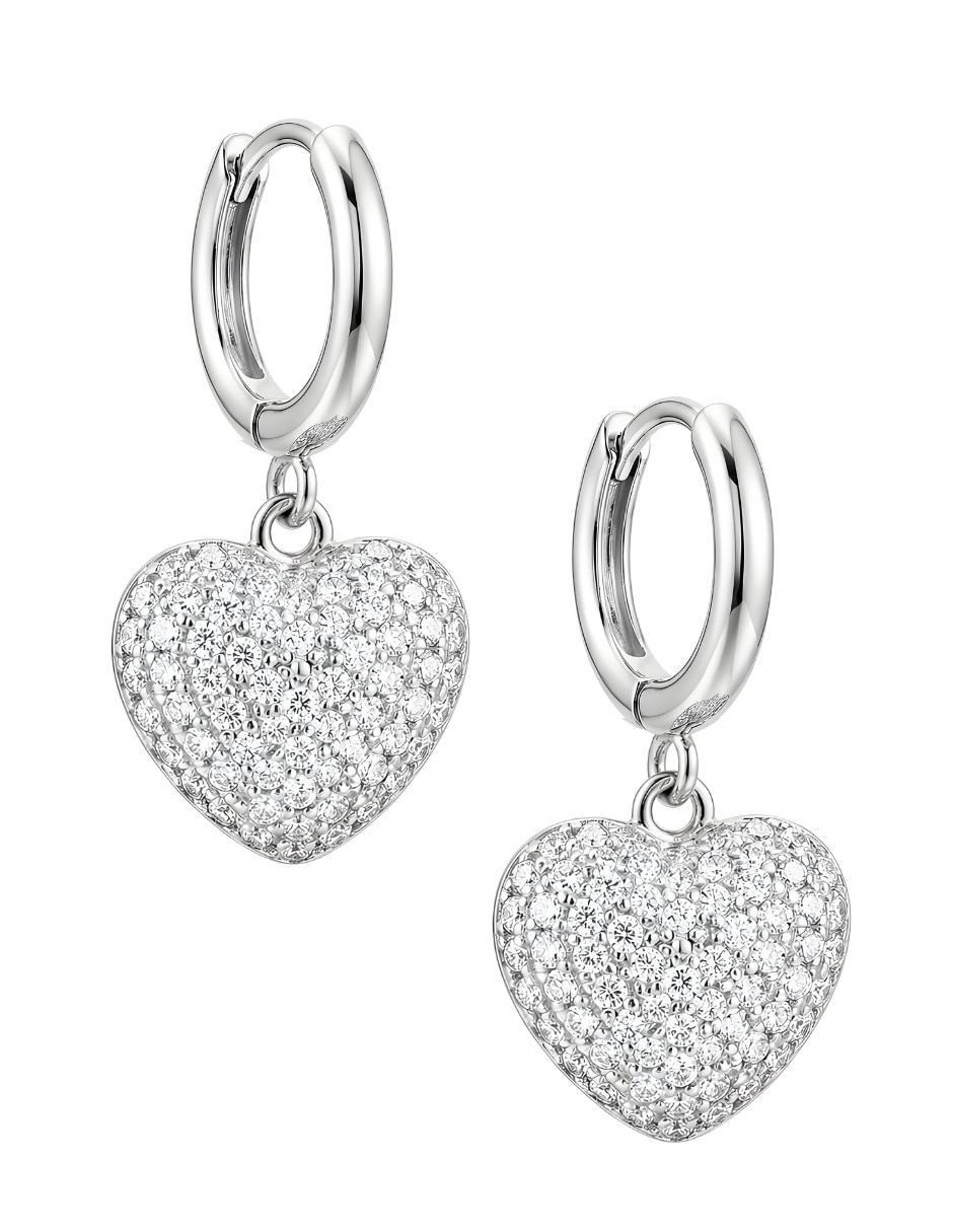 Aretes largos corazón élan de plata con acabado brillante circonita