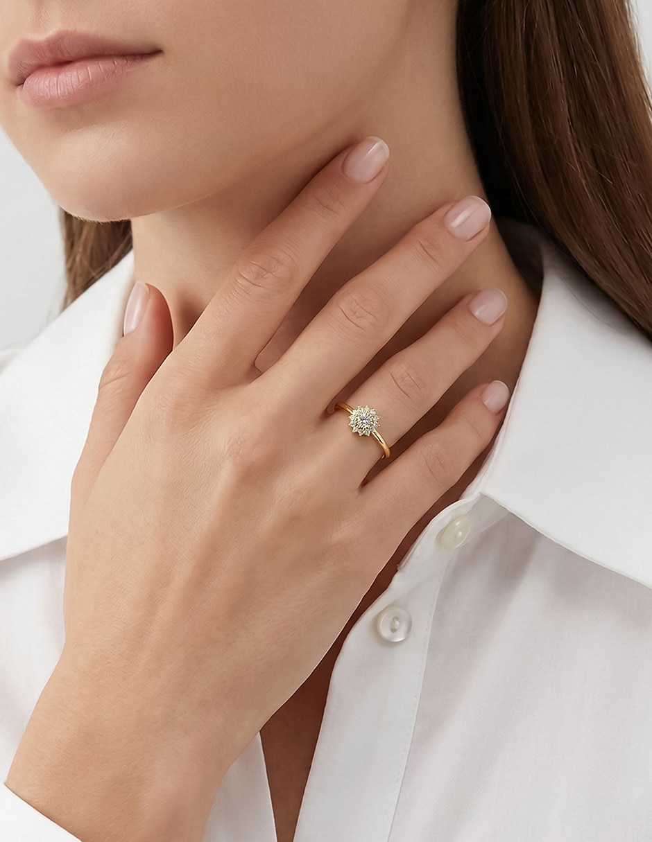 Anillo de compromiso de oro 14 K Abba Joyas zirconia