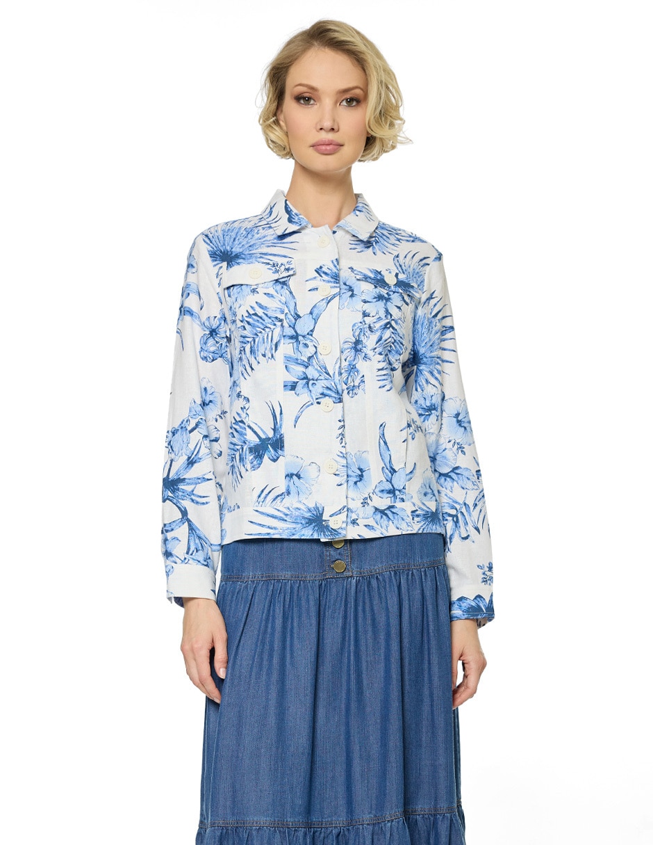 Chamarra casual de lino para mujer