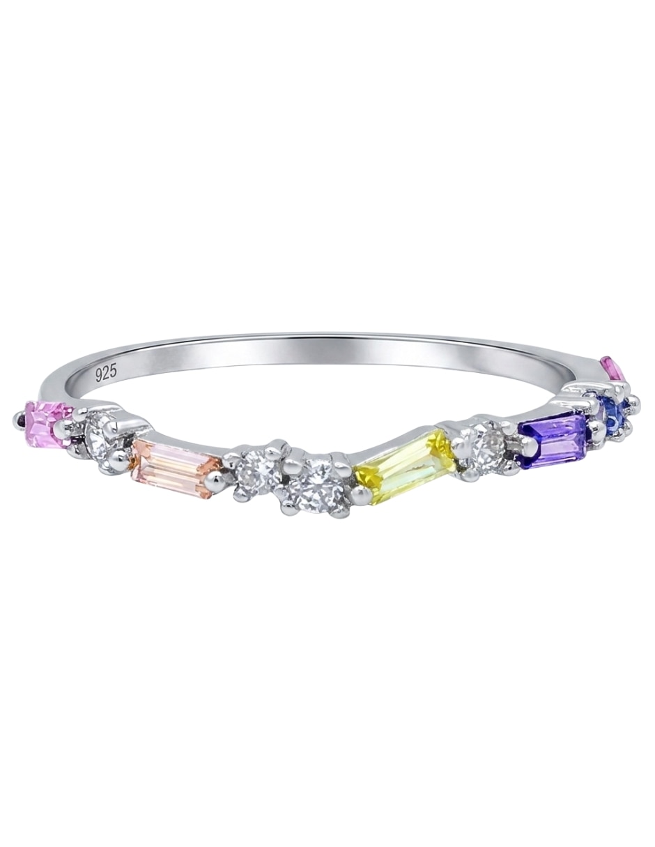 Anillo multi gemas irregular aretize brillo p 925 de plata zirconia cúbica pavé