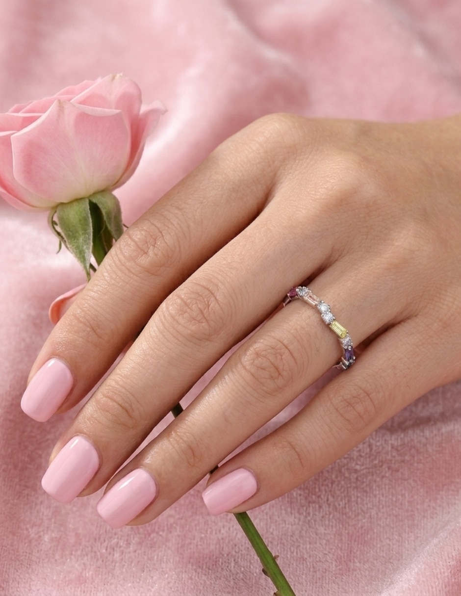 Anillo multi gemas irregular aretize brillo p 925 de plata zirconia cúbica pavé
