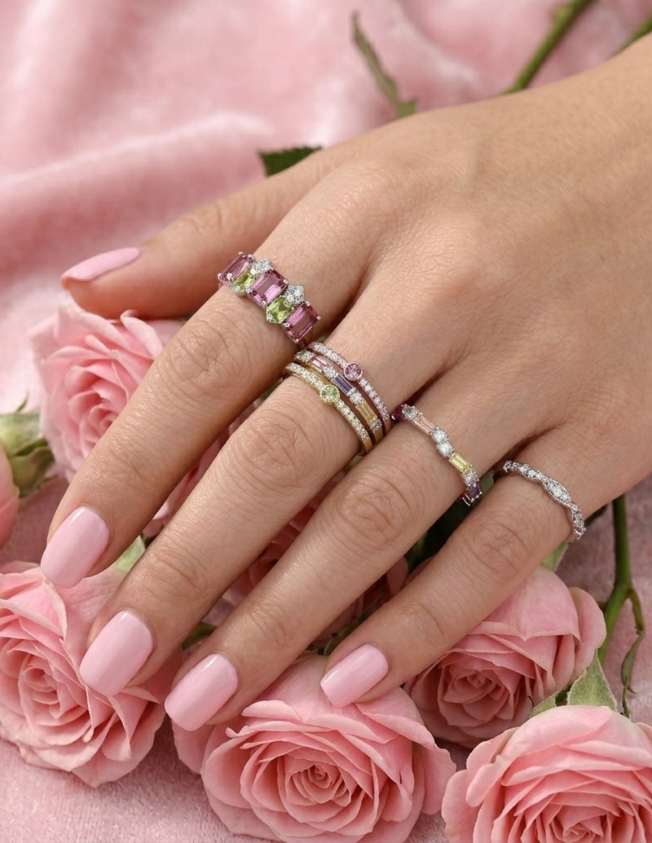 Anillo multi gemas irregular aretize brillo p 925 de plata zirconia cúbica pavé