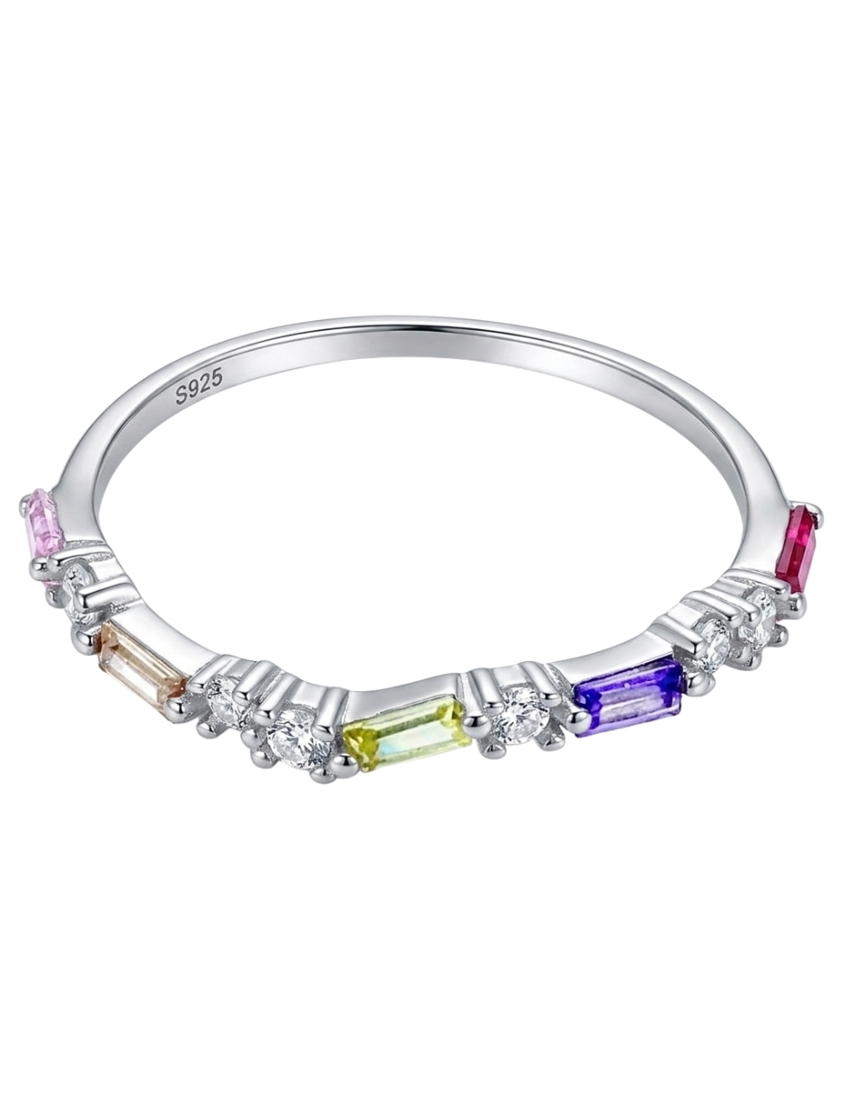 Anillo multi gemas irregular aretize brillo p 925 de plata zirconia cúbica pavé