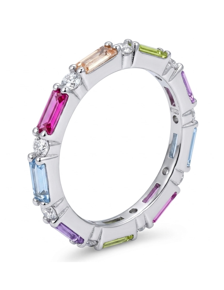 Anillo multi gemas circular aretize brillo p 925 de plata zirconia cúbica pavé