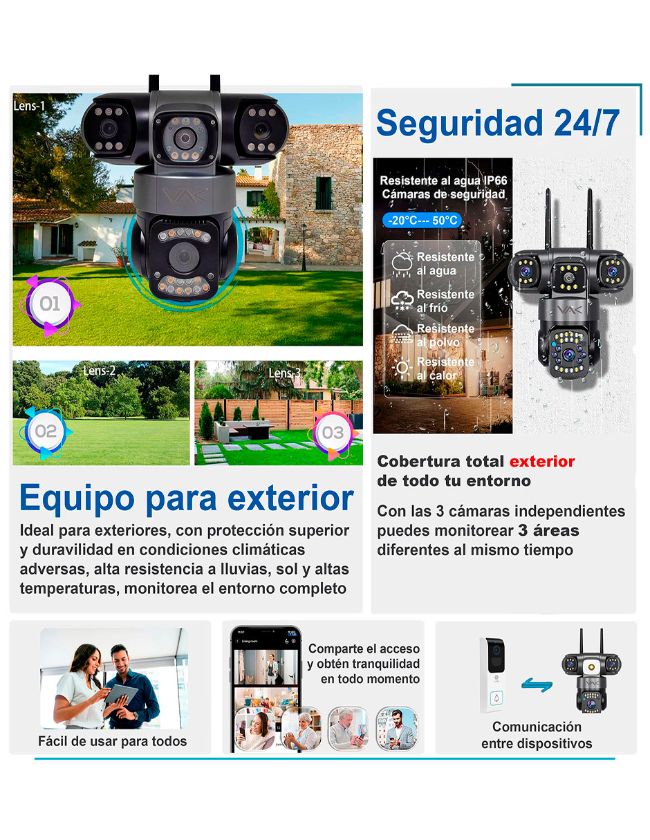 Camara individual de seguridad modelo VS-3L5 alámbrica 4K/UHD 90° con capacidad para grabar con visión nocturna para interior y exterior 2