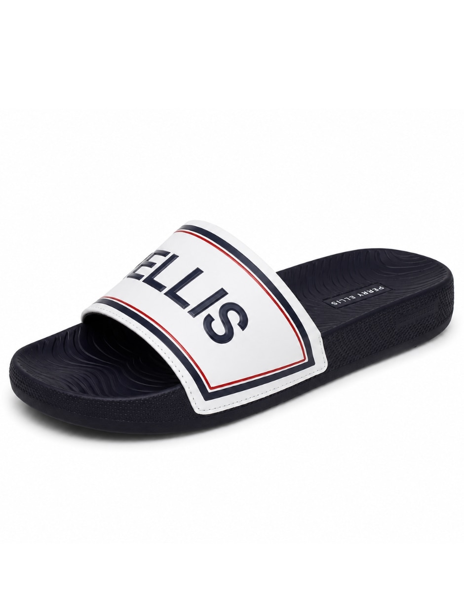 Sandalia Perry Ellis multicolor tipo slide logo confort para hombre
