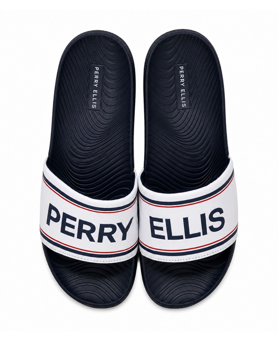 Sandalia Perry Ellis multicolor tipo slide logo confort para hombre