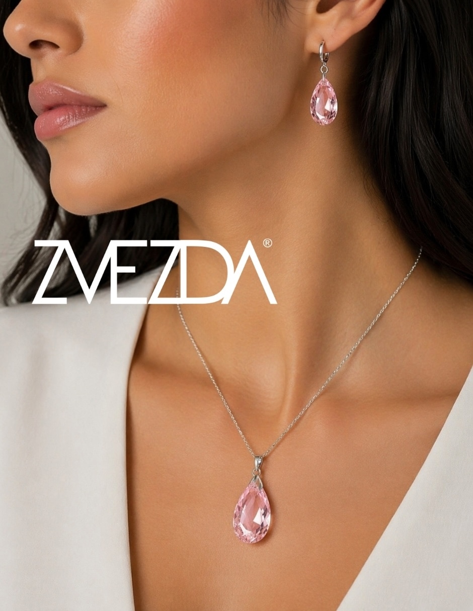 Aretes y collar de gota Zvezda Éclair de plata cristal