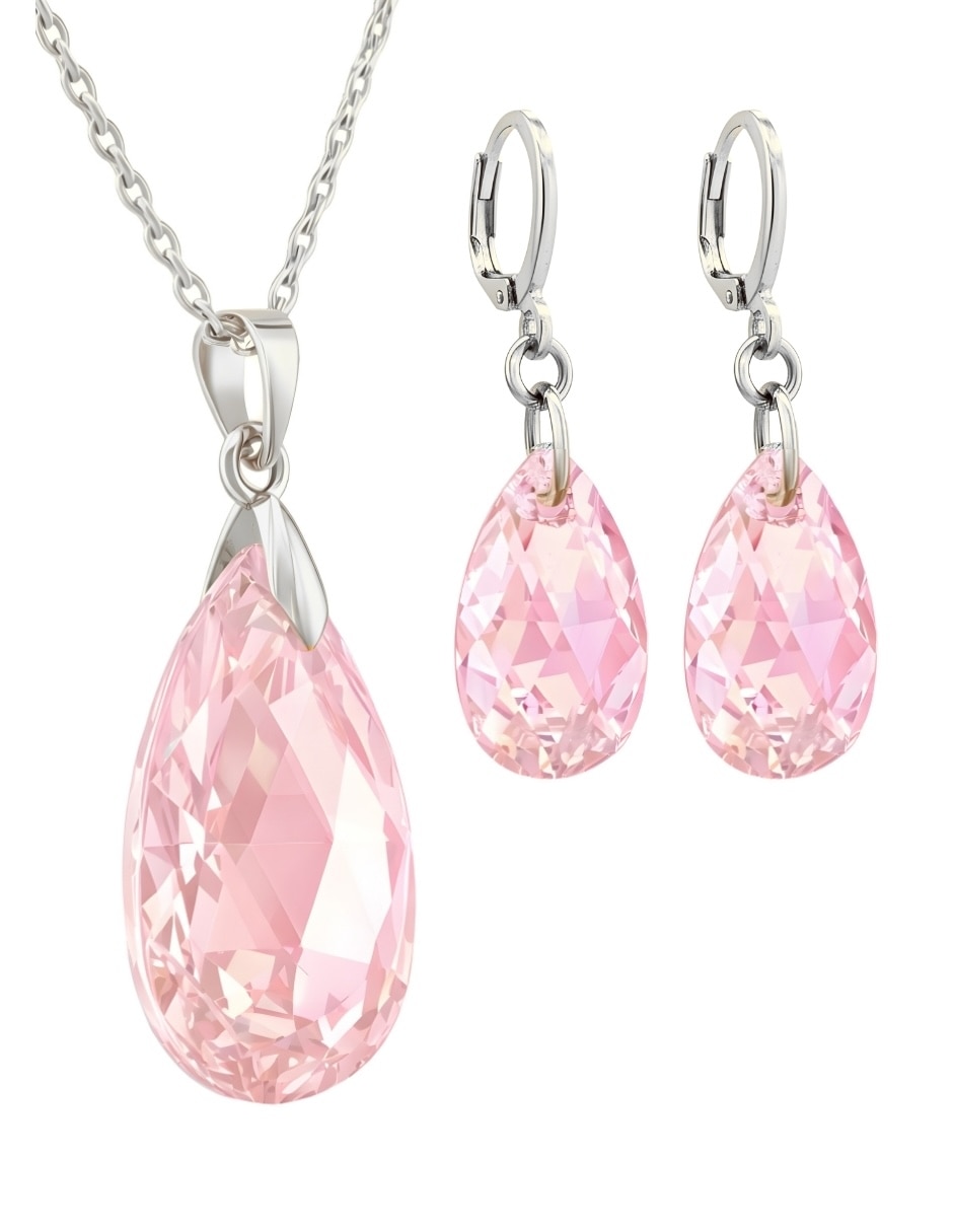 Aretes y collar de gota Éclair de plata cristal
