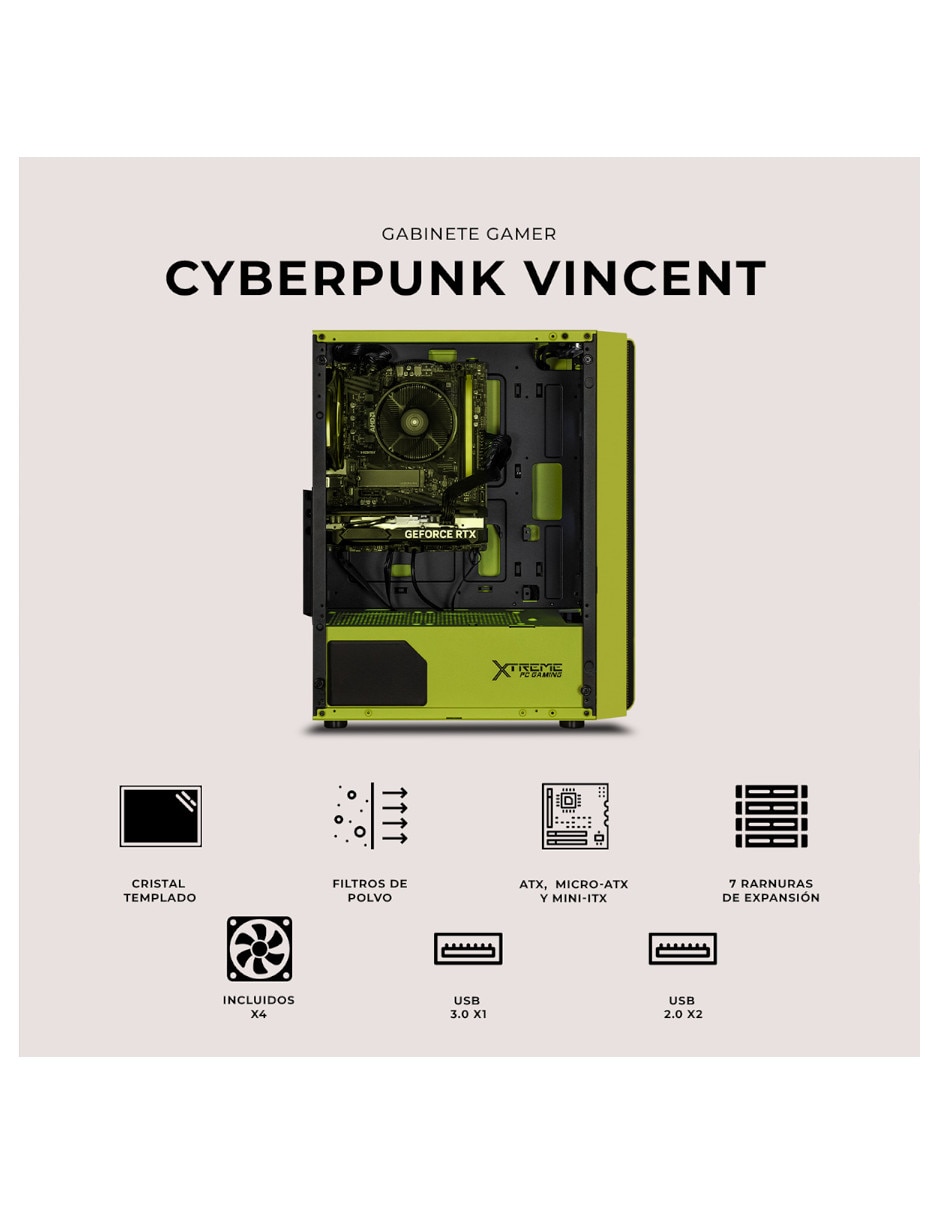 Gabinete xtreme pc gaming cyberpunk vincent ed.