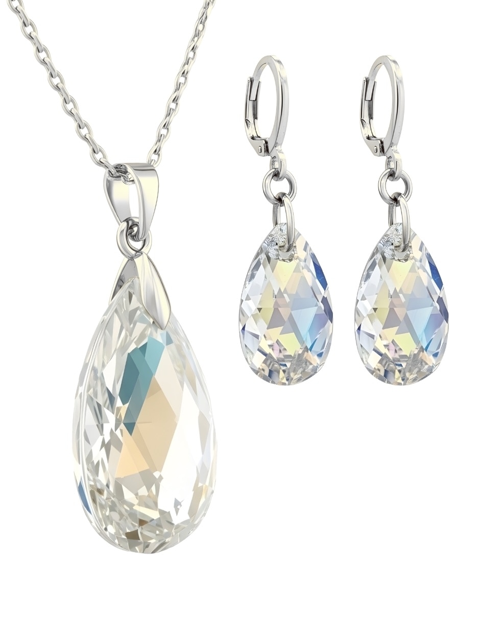Aretes y collar de gota Éclair de plata cristal