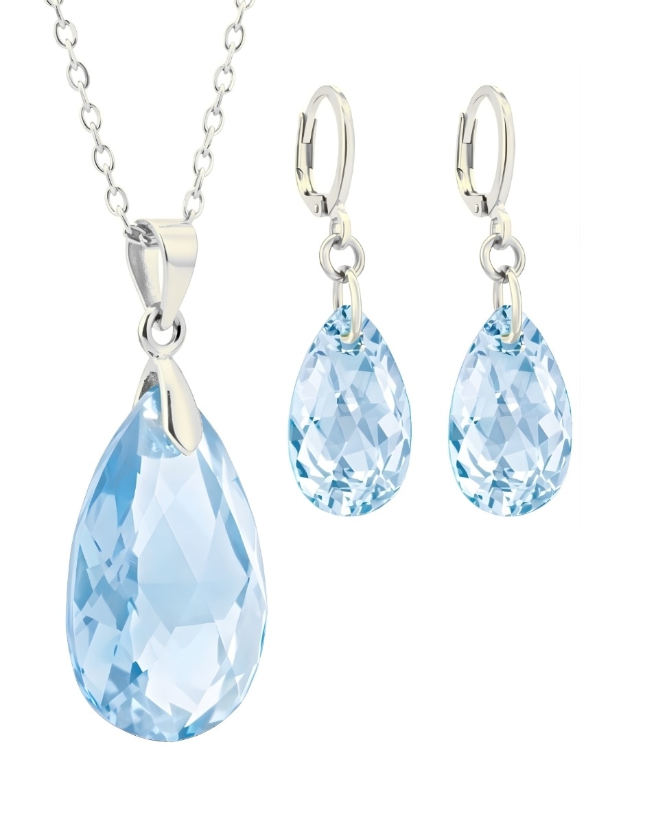 Aretes y collar gota éclair de plata cristal