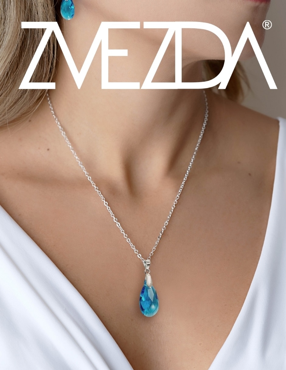 Aretes y collar gota zvezda élan de plata cristal