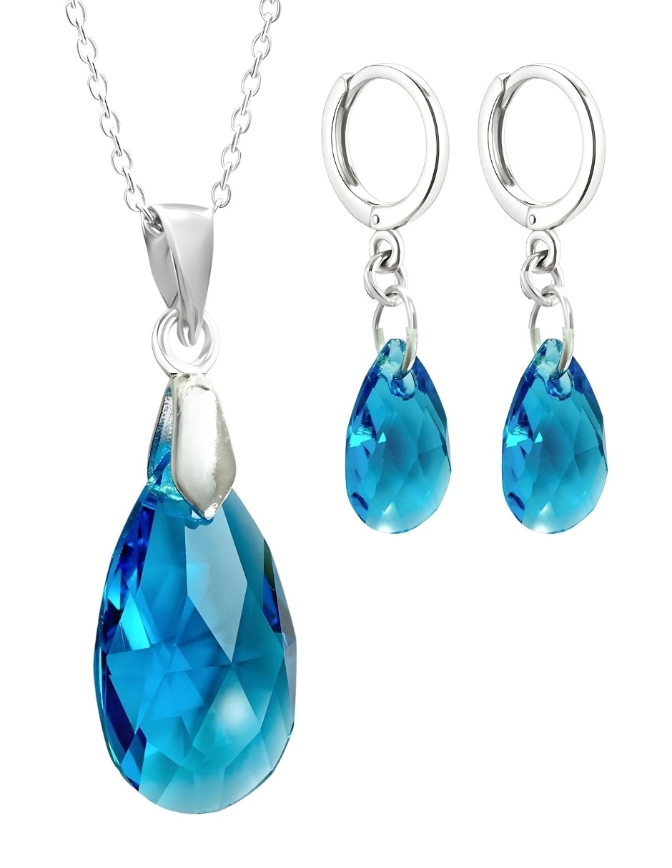 Aretes y collar gota élan de plata cristal